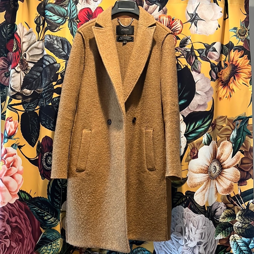 J Crew Daphne Boiled Wool Topcoat Unlined Camel Size 0